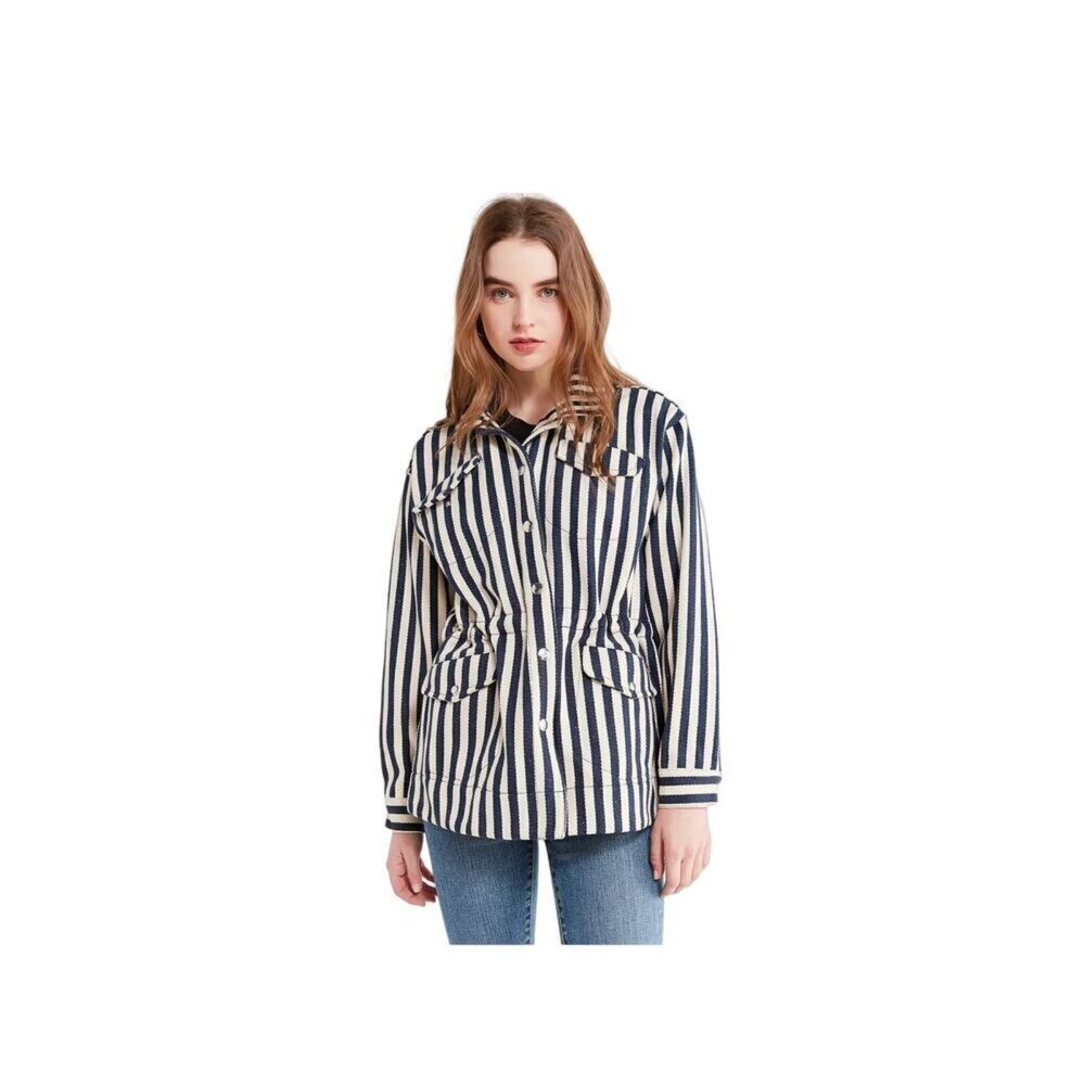 Urban Outfitters Beige & Black Stripped Utility/Barn Cotton Button Jacket Medium